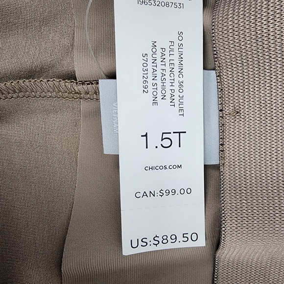 Chicos Pants Women 10T So Slimming 360 Juliet Full Length Mountain Stone Tan NWT - Picture 11 of 13